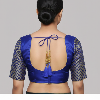 Broad Round Neck Blue Blouse | S3B30