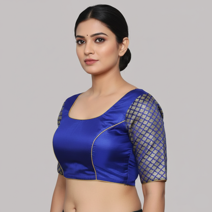 Broad Round Neck Blue Blouse | S3B30