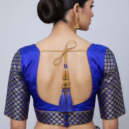 Broad Round Neck Blue Blouse | S3B30