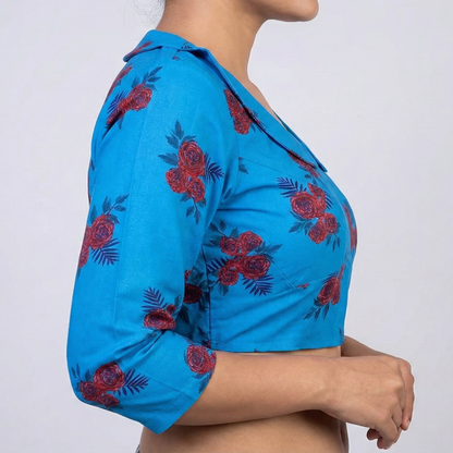 Peter Pan Collared Blue Printed Blouse – Smart & Chic Ethnic Fusion | S3 Fashions| S3B17