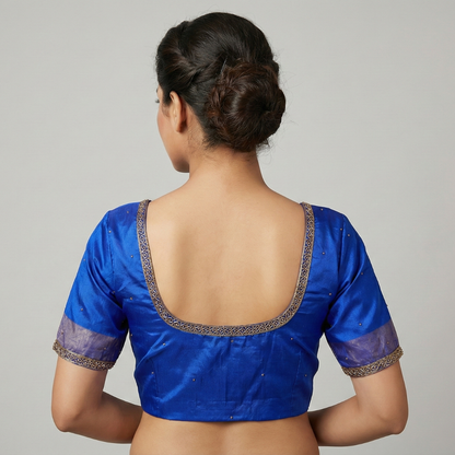 Blue Maggam Work Pattu Blouse – Royal Elegance in Every Thread | S3 Fashions |   S3MB5