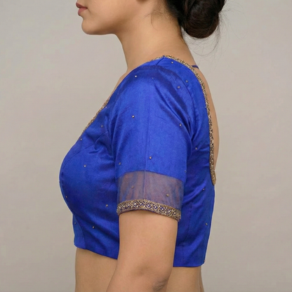 Blue Maggam Work Pattu Blouse – Royal Elegance in Every Thread | S3 Fashions |   S3MB5