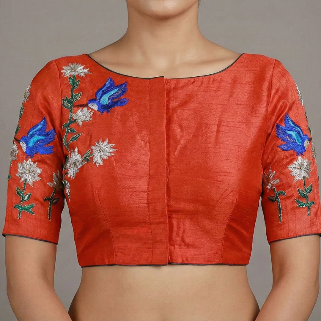 Orange Thread Work Boat Neck Blouse – Vibrant Elegance for Every Occasion | S3 Fashions | S3MB3