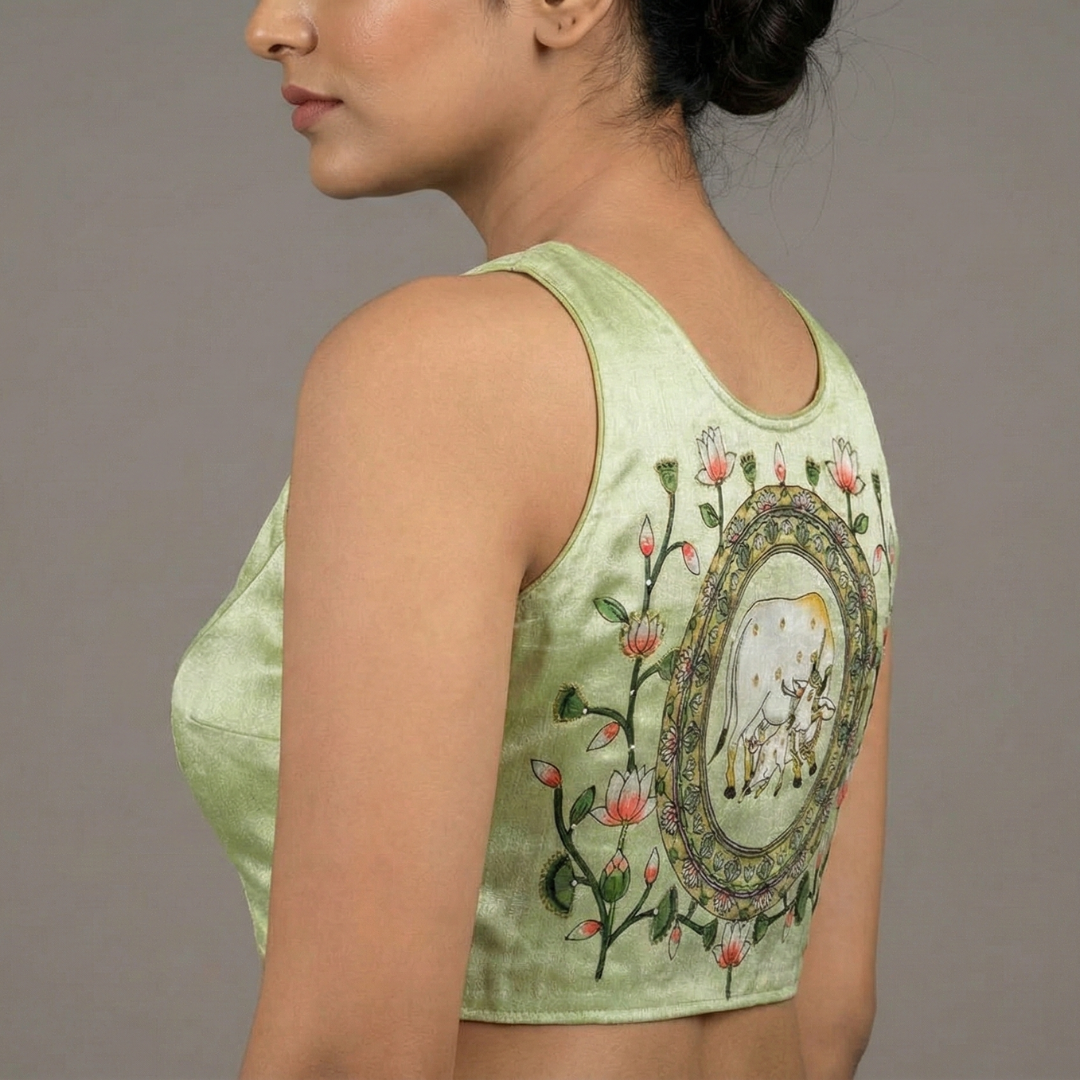 Pichwai Printed with Hand Work Readymade Blouse | S3MB40