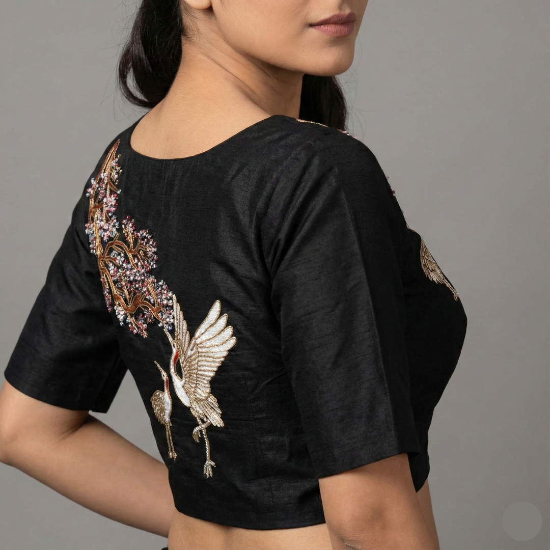 Japanese crane painting maggam work handicrafts blouse | S3B1175