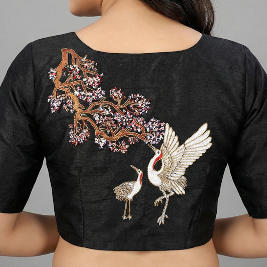 Japanese crane painting maggam work handicrafts blouse | S3B1175