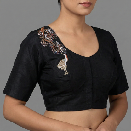 Japanese crane painting maggam work handicrafts blouse | S3B1175