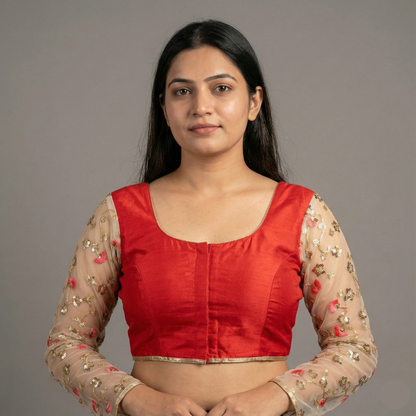 Red Fancy Netted detailing Blouse | S3B1261