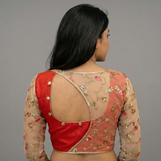 Red Fancy Netted detailing Blouse | S3B1261