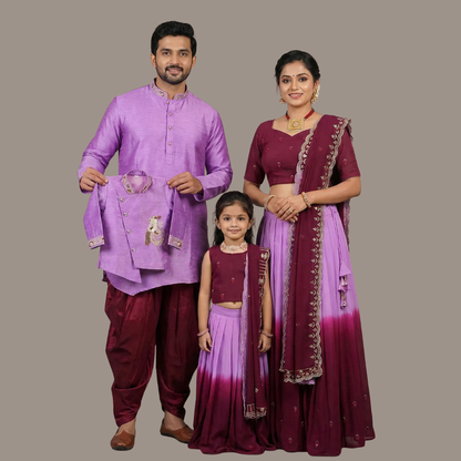 Regal Wine & Purple Embroidery Family Set – Royal Elegance