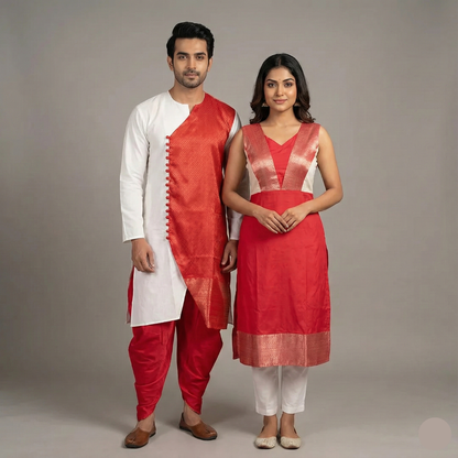 couple combo dress, color- red