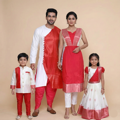Small family combo dress, color - red