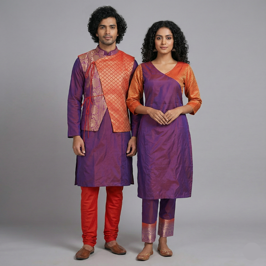 couple combo dress, color- purple and orange