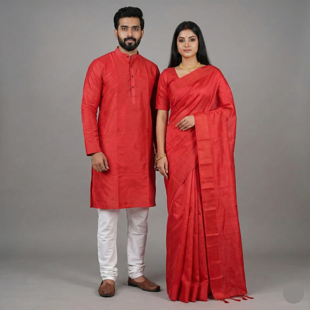 Pink Men’s Kurta & Saree Combo – Perfectly Coordinated Couple Outfit | S3 Fashions | S3MS