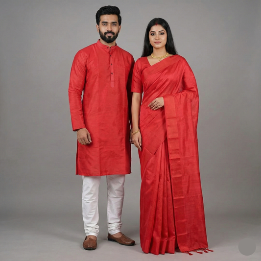 Pink Men’s Kurta & Saree Combo – Perfectly Coordinated Couple Outfit | S3 Fashions | S3MS
