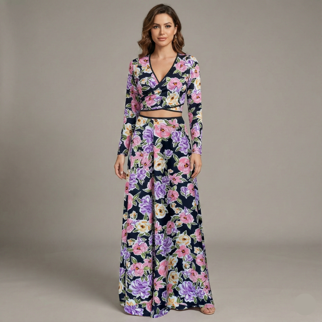 Long sleeves Conservative Dress, Flower Print Frill Dress