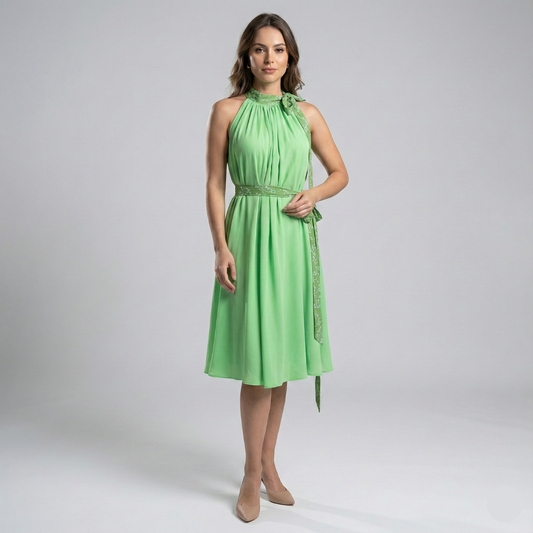 Elegant Tie-Shoulder Halter A-Line Dress