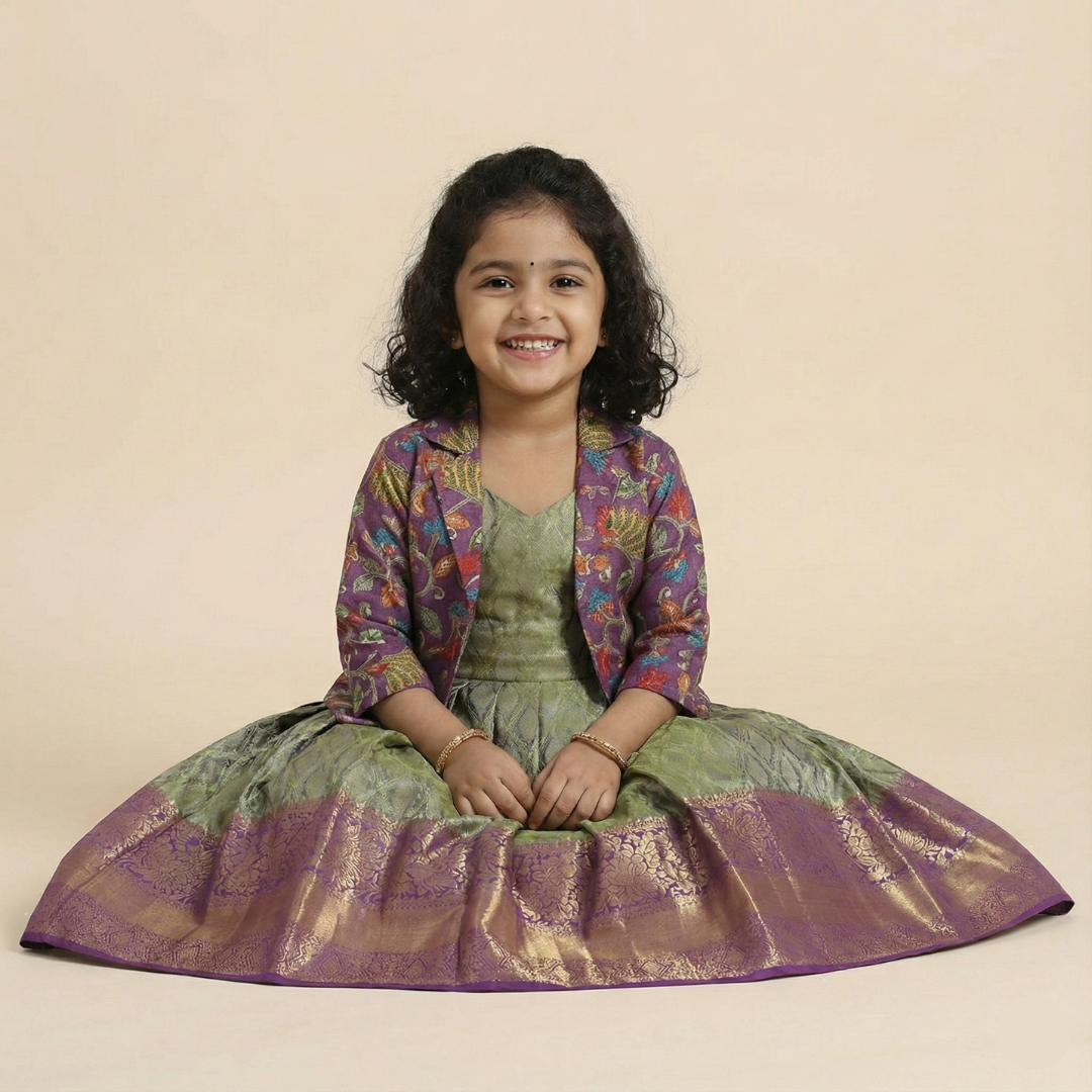 Baby Girl Pattu Lehanga with Elegant Coat - Traditional Grace for Little Ones"