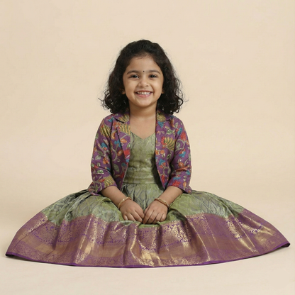 Baby Girl Pattu Lehanga with Elegant Coat - Traditional Grace for Little Ones"