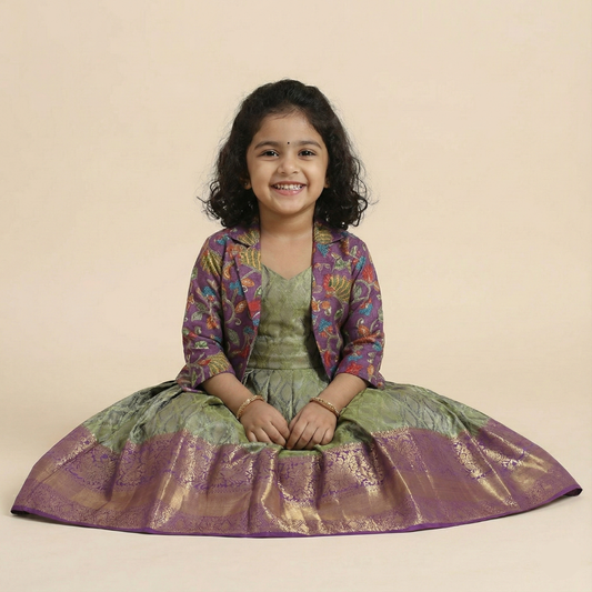 Baby Girl Pattu Lehanga with Elegant Coat - Traditional Grace for Little Ones"
