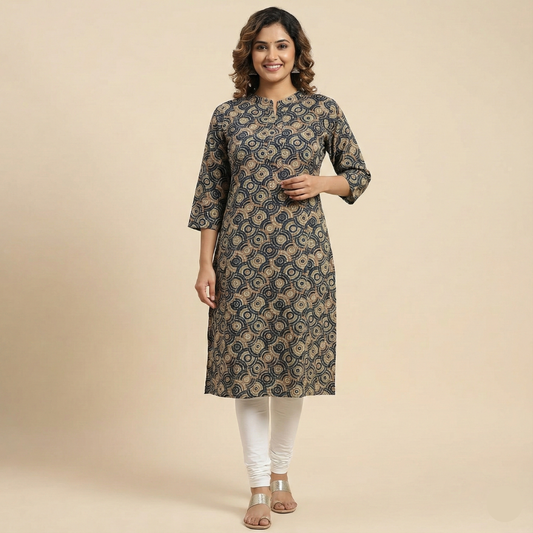 Spiral Printed A-Line Kurthi – Effortless Grace & Style