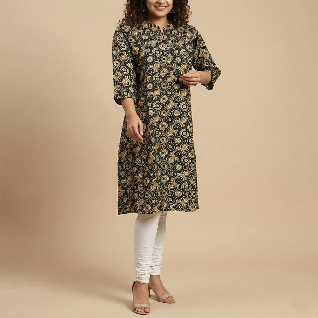 Spiral Printed A-Line Kurthi – Effortless Grace & Style