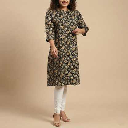 Spiral Printed A-Line Kurthi – Effortless Grace & Style