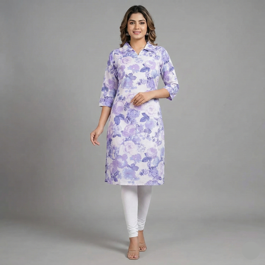 Blue colour floral printed aline kurthi