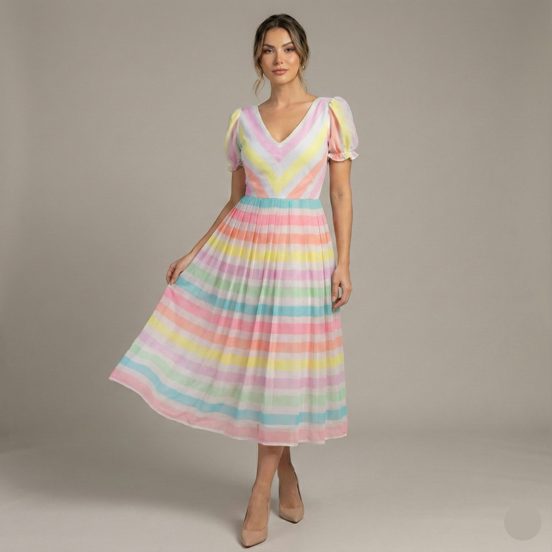 Multicolor strips pleated frock