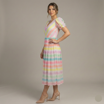 Multicolor strips pleated frock