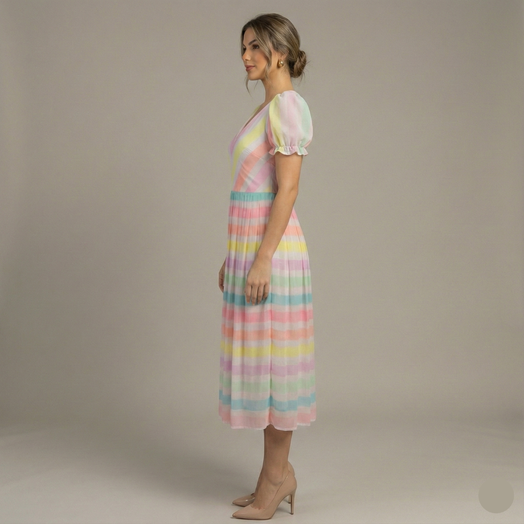 Multicolor strips pleated frock