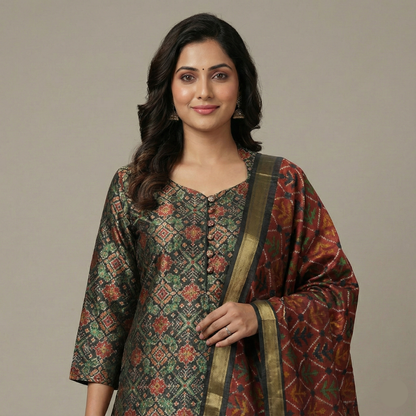 Abstract Print Kurti & Dupatta Set – Art-Inspired Everyday Elegance