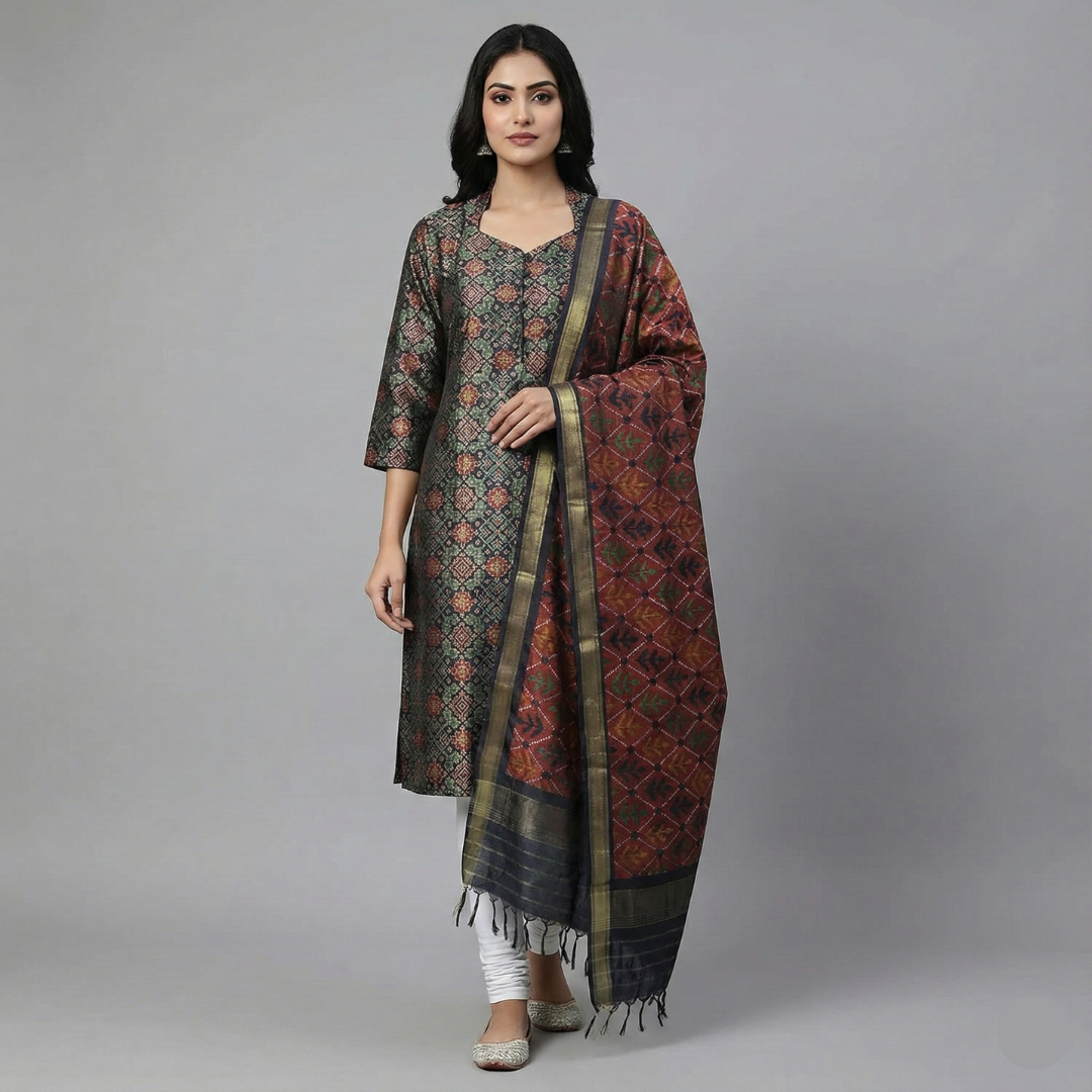 Abstract Print Kurti & Dupatta Set – Art-Inspired Everyday Elegance