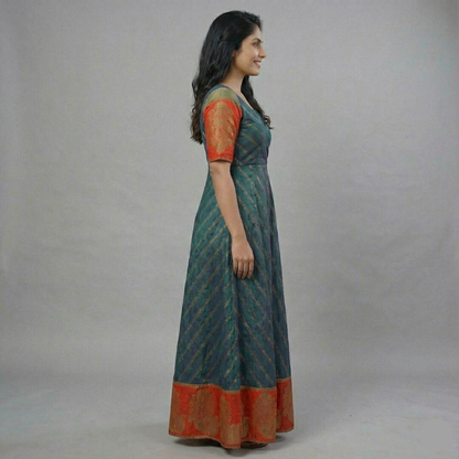 Raw Silk Wrap Frock with Banarasi Border – Timeless Elegance