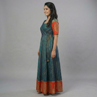 Raw Silk Wrap Frock with Banarasi Border – Timeless Elegance