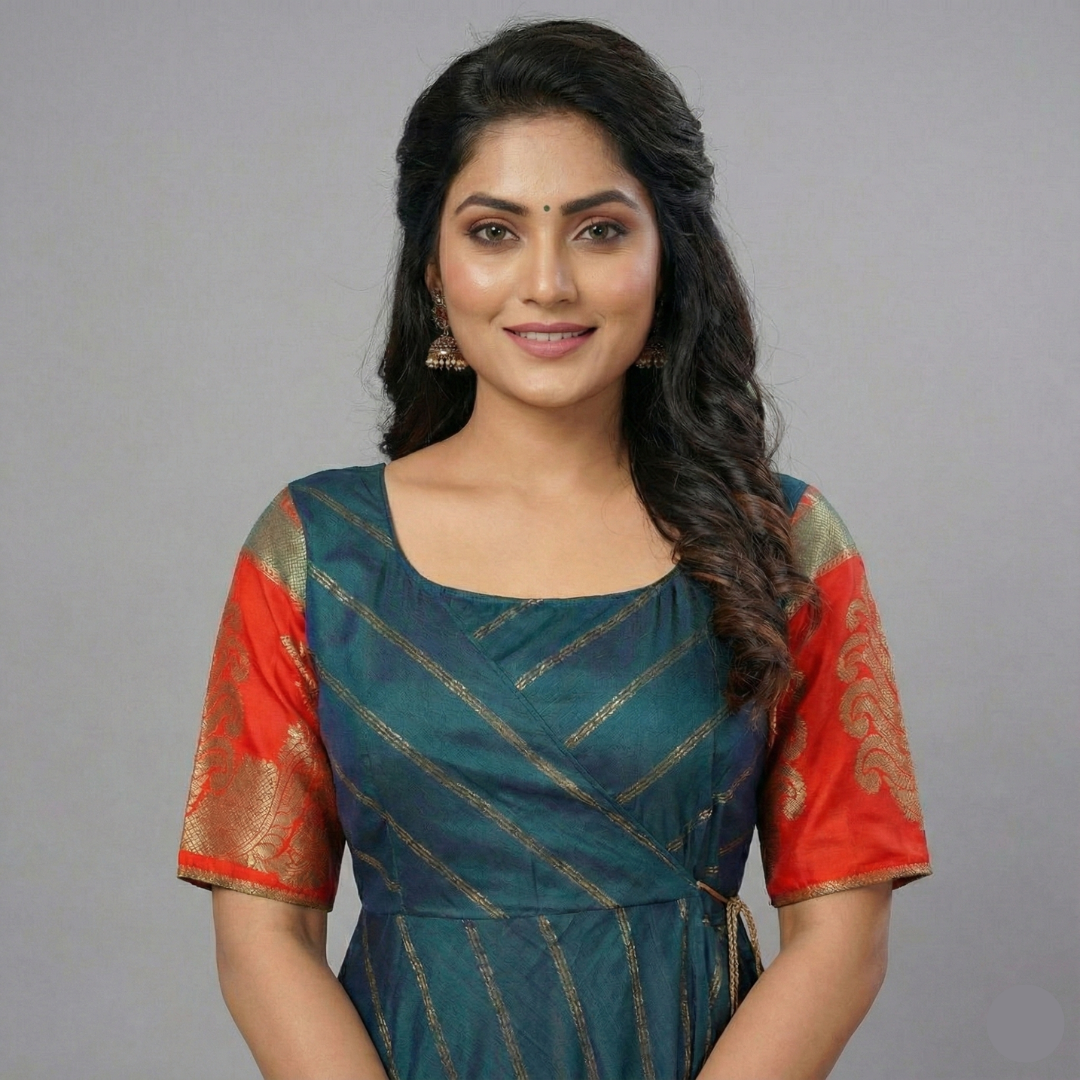 Raw Silk Wrap Frock with Banarasi Border – Timeless Elegance