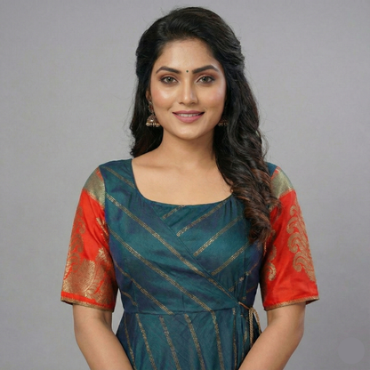 Raw Silk Wrap Frock with Banarasi Border – Timeless Elegance