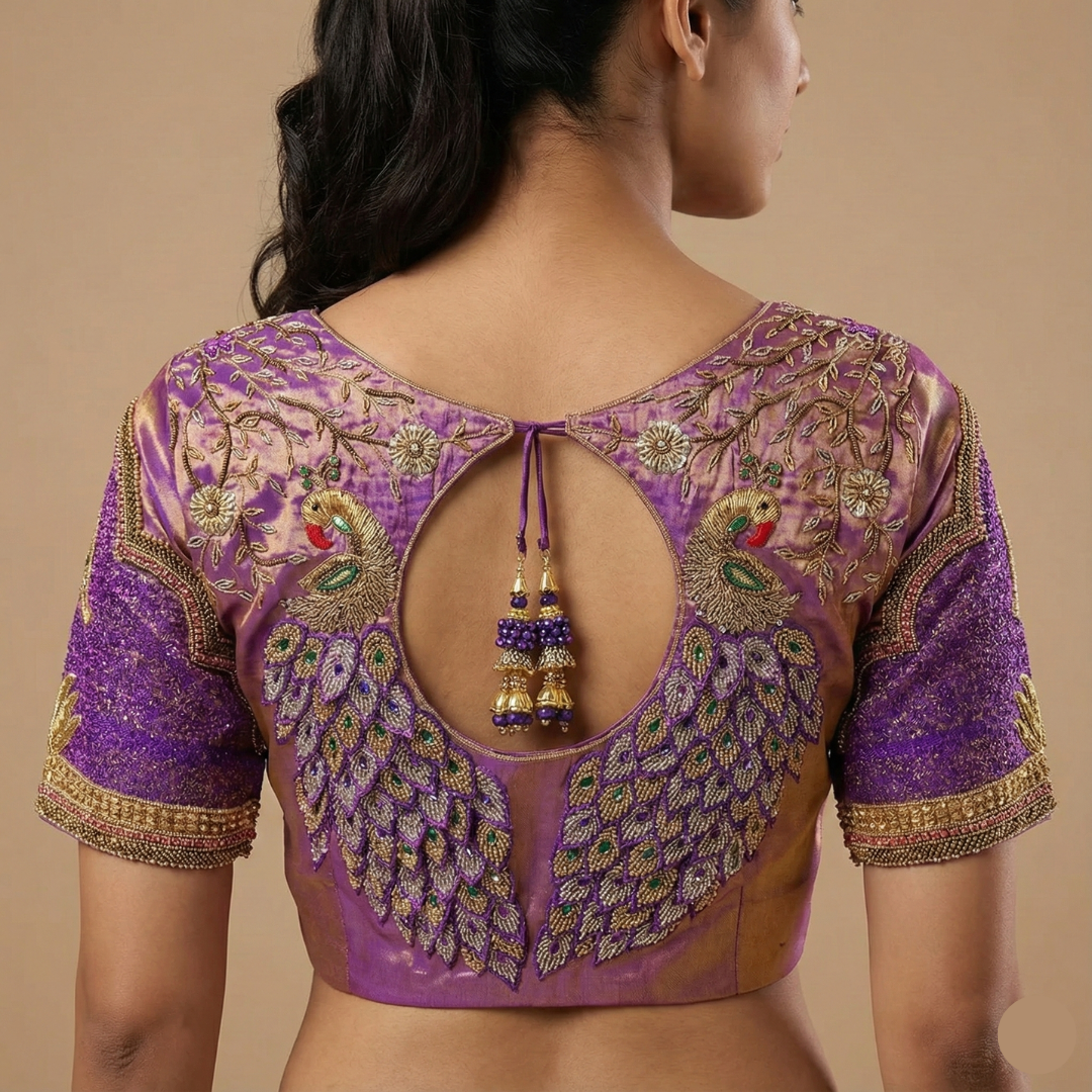 Peacock Maggam Work Wedding Blouse – Royal Elegance for Brides