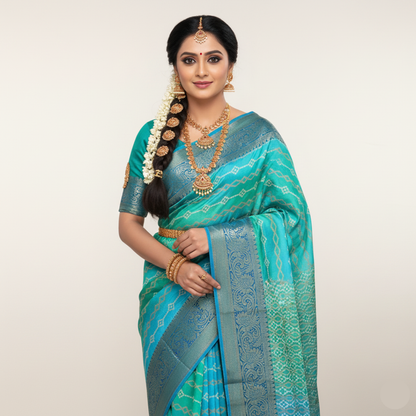 Silk saree, color - blue and green