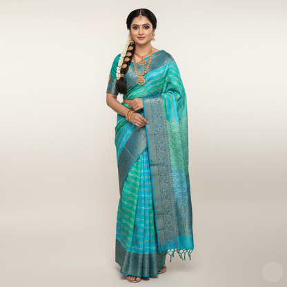 Silk saree, color - blue and green