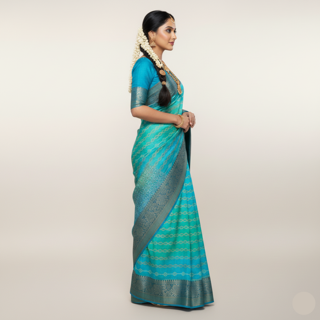 Silk saree, color - blue and green