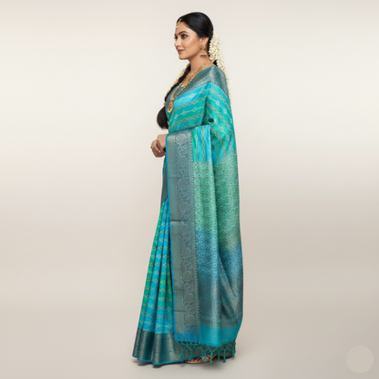 Silk saree, color - blue and green