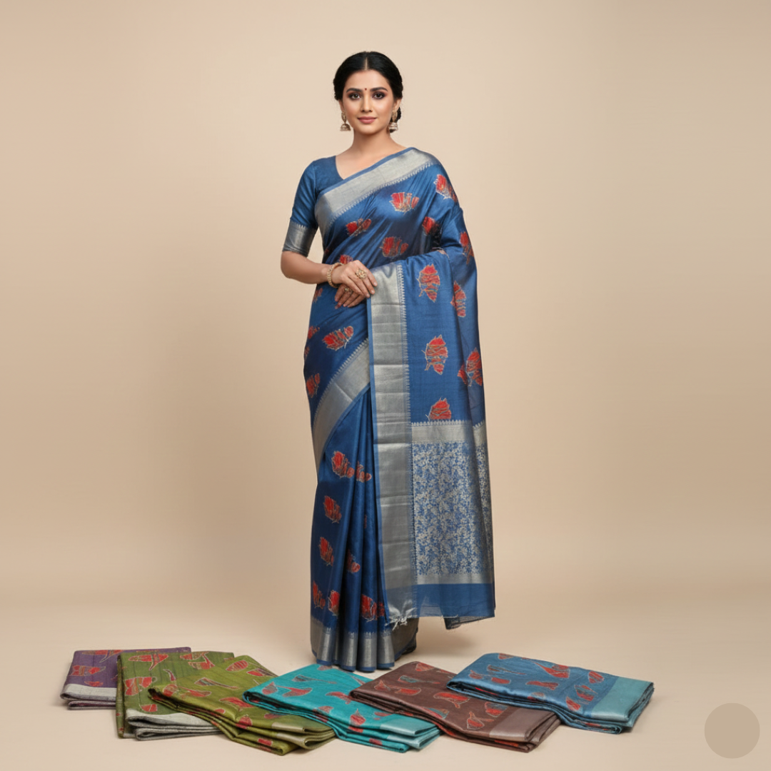 Silk saree, color - blue color