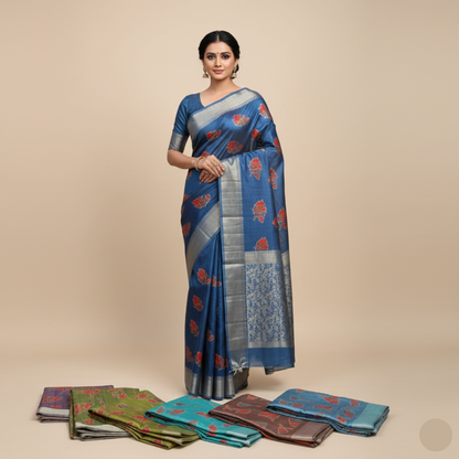Silk saree, color - blue color