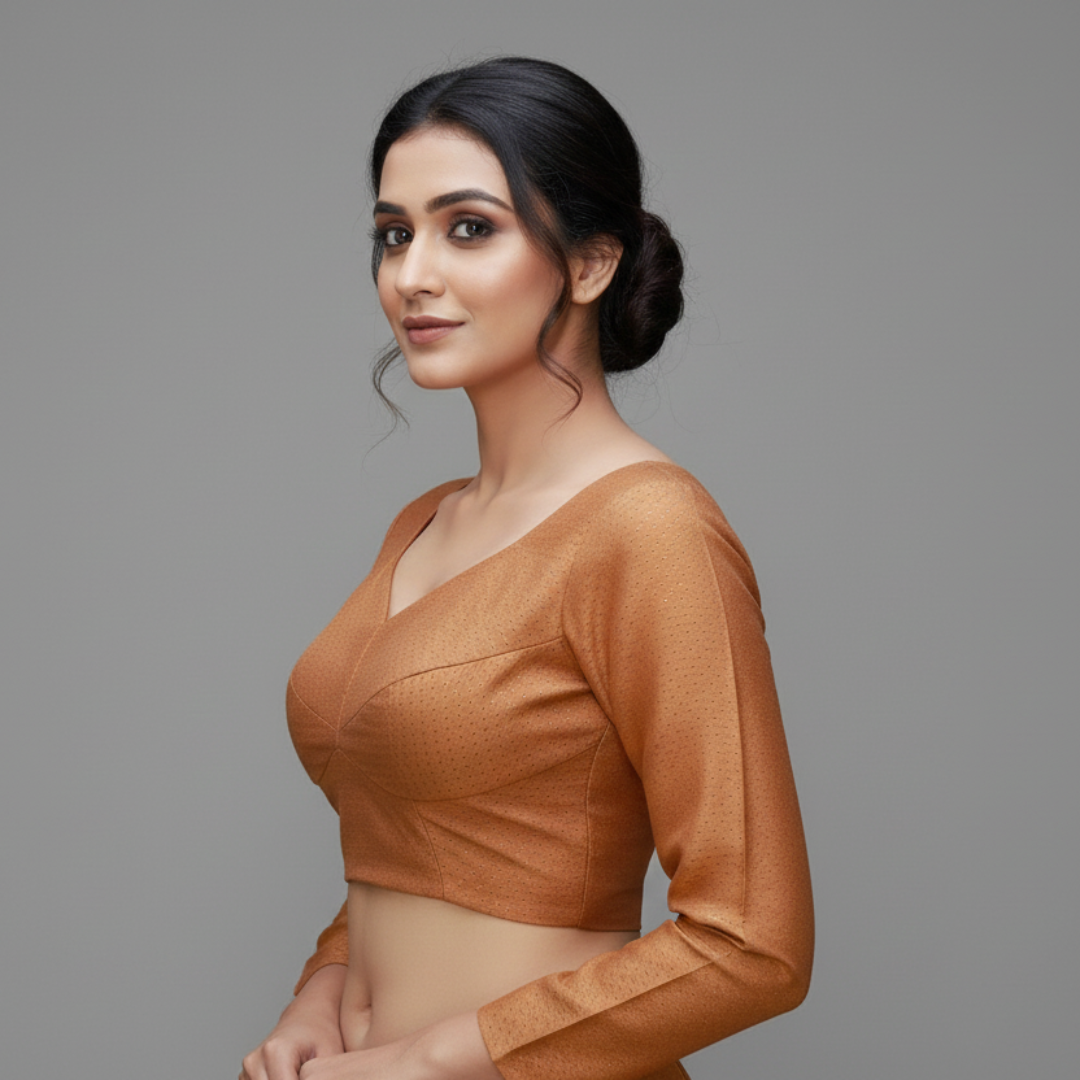 Women's Brown Katori Cut Full hands Blouse | S3B1177