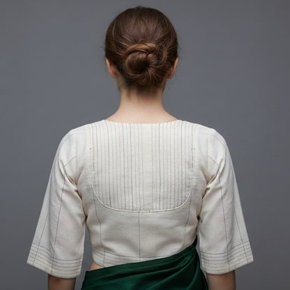 Off- White Planket Round Neck Elbow Sleeves Blouse | S3B1170