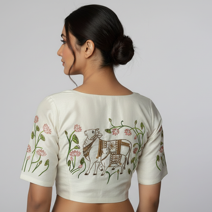 Pichwai Hand-Painted Maggam Work Blouse – Art Meets Embroidery | S3 Fashions | S3MB53