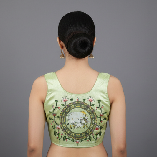 Pichwai Printed with Hand Work Readymade Blouse | S3MB40