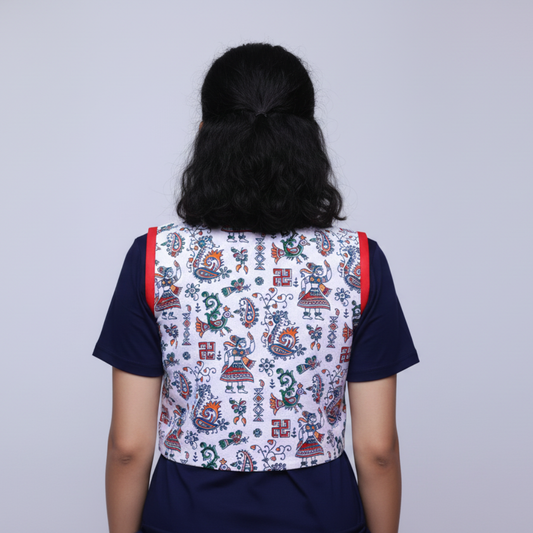 White Kalmkari Printed Sleeveless Blouse | S3M44