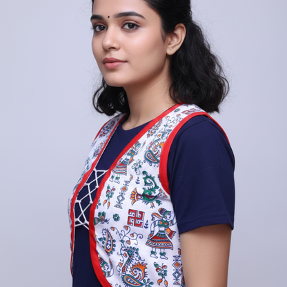 White Kalmkari Printed Sleeveless Blouse | S3M44